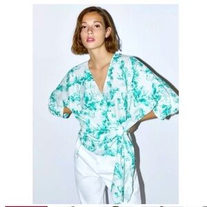 Zara Kimono Wrap Linen blend blouse size XS